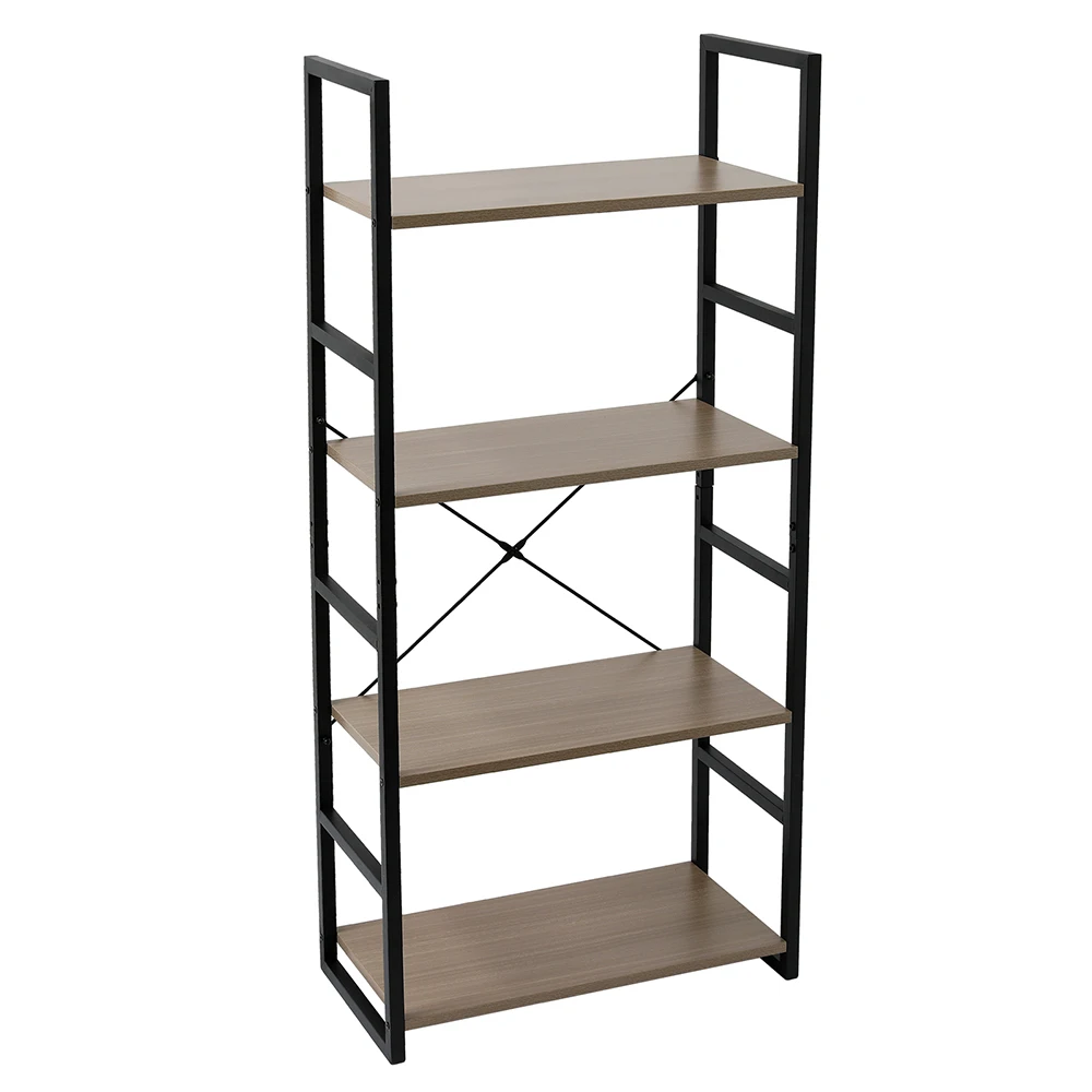 In Stock 4 Tier Bookcase Shelf Storage Organizer Wood and Metal Bookshelf Rack Gray Book Rack  US Warehouse