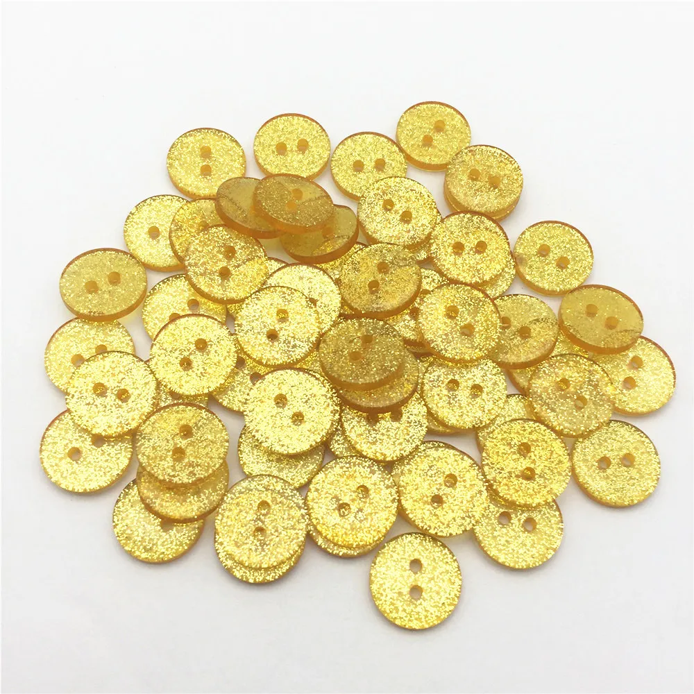 50pcs Gold Yellow Glitter Heart Star Round Buttons 2 Holes Sewing DIY Crafts Embellishments Sparkle Chriatmas Scrapbook