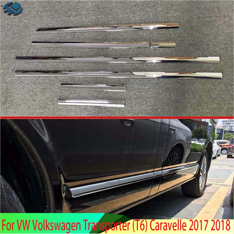 For VW Volkswagen Transporter (T6) Caravelle 2017-2022 Car Accessories ABS Chrome Side Door Line Garnish Body Trim