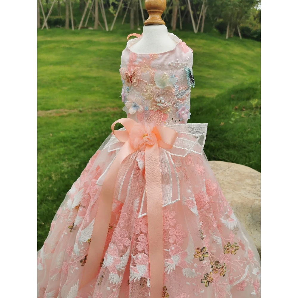 Dog Dress Handmade 2023 Lace Dresses High-end Green Peacock Trailing Princess Wedding Dresses Dogs Skirt Photography Long Skirt