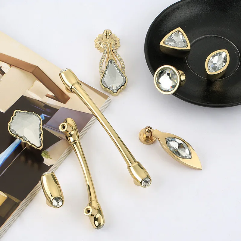 Nordic Gold Diamond Knobs and Handles Drawer Pulls Wardrobe Cabinet Door Handles Crystal Drawer Knobs Furniture Hardware