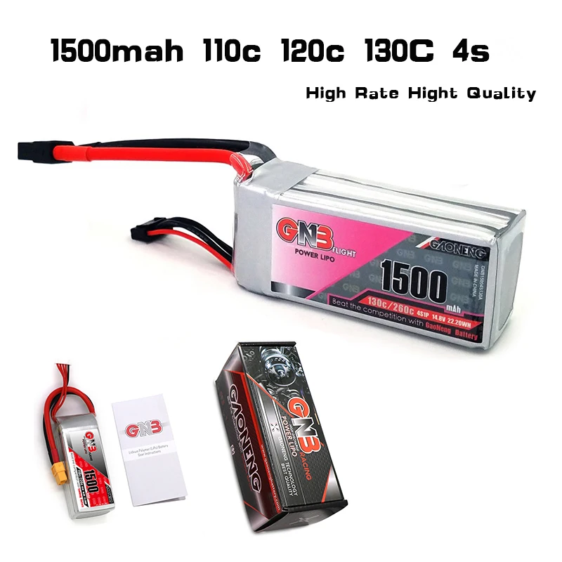 

High Rate RC Car 110C 120c 130C Lipo Battery Gaoneng GNB 14.8V 1500mAh 4S Lipo Battery RC Drone Models Multicopter Accessiories