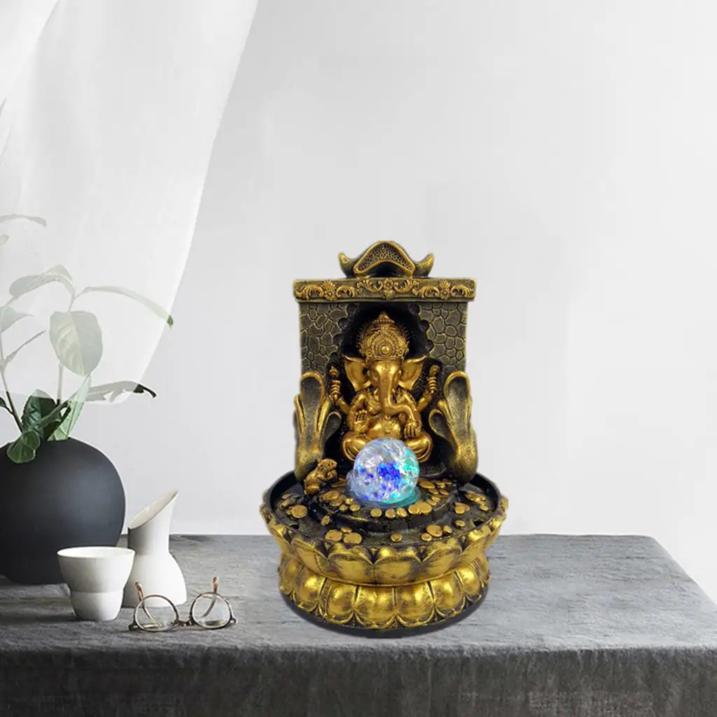Ganesha Statues Indoor Water Fountain LED Waterscape Zen Fountain Elephant Buddah Statute Tabletop Fountain for Office Ornaments