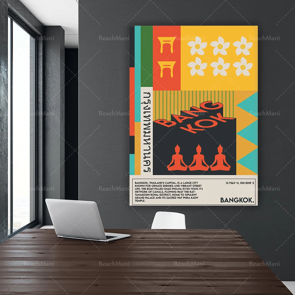 The Bangkok Print - Positive Wall Art, Travel Poster, Living Room Wall Art, Retro Poster, Housewarming Gift, Thailand