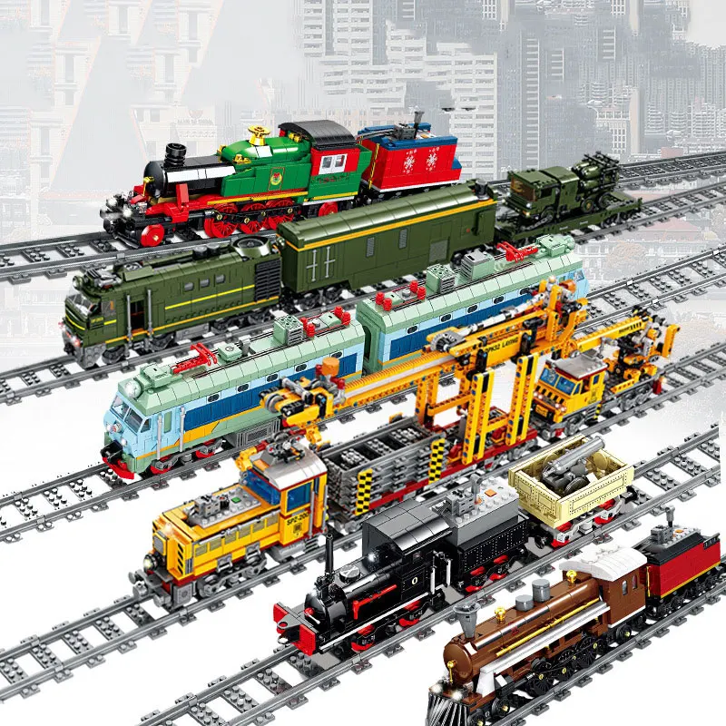 High-Tech Train Harmony City High-speed Rail Electric Motor Military Car Building Blocks RC Track Bricks Toy