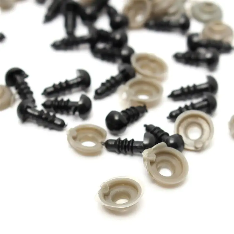 Ojos de seguridad de plástico negro para muñecas, Ojos de piezas para juguetes de 6mm, 8mm, 9mm, 10mm, 12mm y 14mm, 100