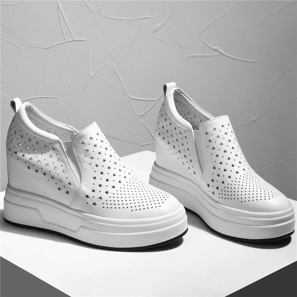 Summer Fashion Sneakers Women Genuine Leather Wedges High Heel Ankle Boots Female Breathable Platform Oxfords Shoes Casual Shoes