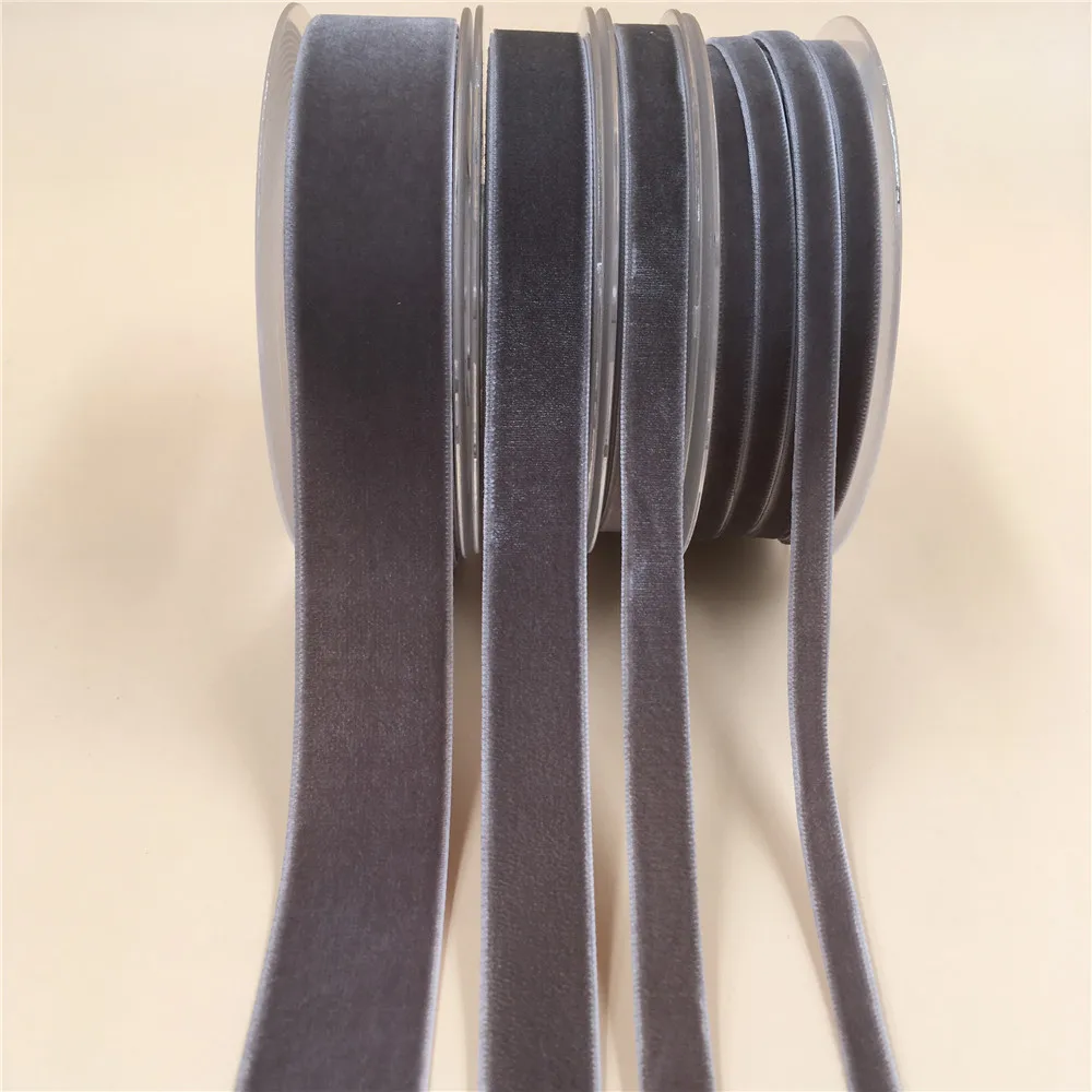 6/9/15/25mm Grey Silver Single Face Velvet Ribbon For Handmade Gift Bouquet Wrapping Supplies Home Party Decoration Christmas