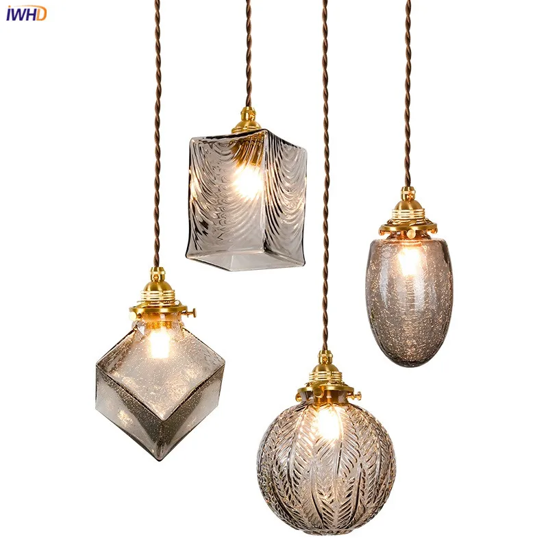 IWHD Gaya Jepang Kaca Liontin Lampu Perlengkapan Kamar Tidur Ruang Tamu Ruang Tembaga Loft Dekorasi Industri Vintage Lampu Lampu Gantung