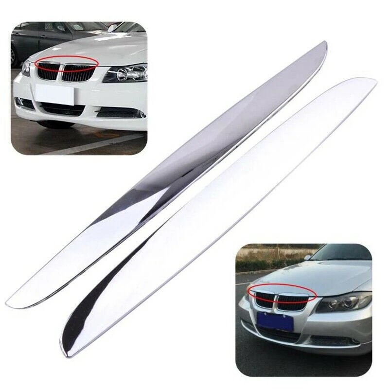 New2Pcs Chrome ABS Front Bumper Above Kidney Grille Hood Cover Trim 51137117242 for BMW 3 Series E90 E91 2006-2008