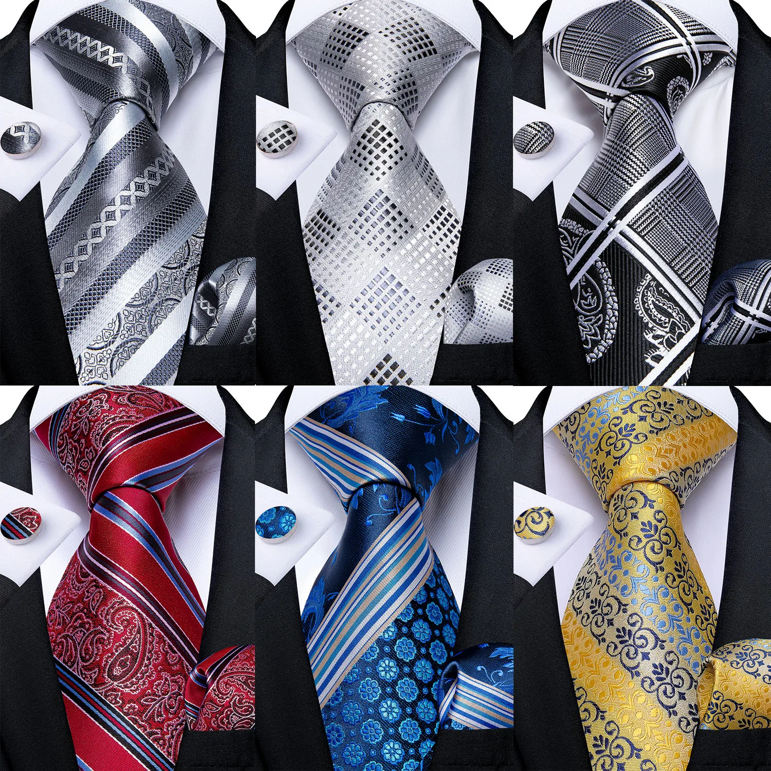New Fashion Gray Striped Plaid Men's Ties 8cm Width Blue Red Business Wedding Neck Tie Pocket Square Party Cravat Gift DiBanGu