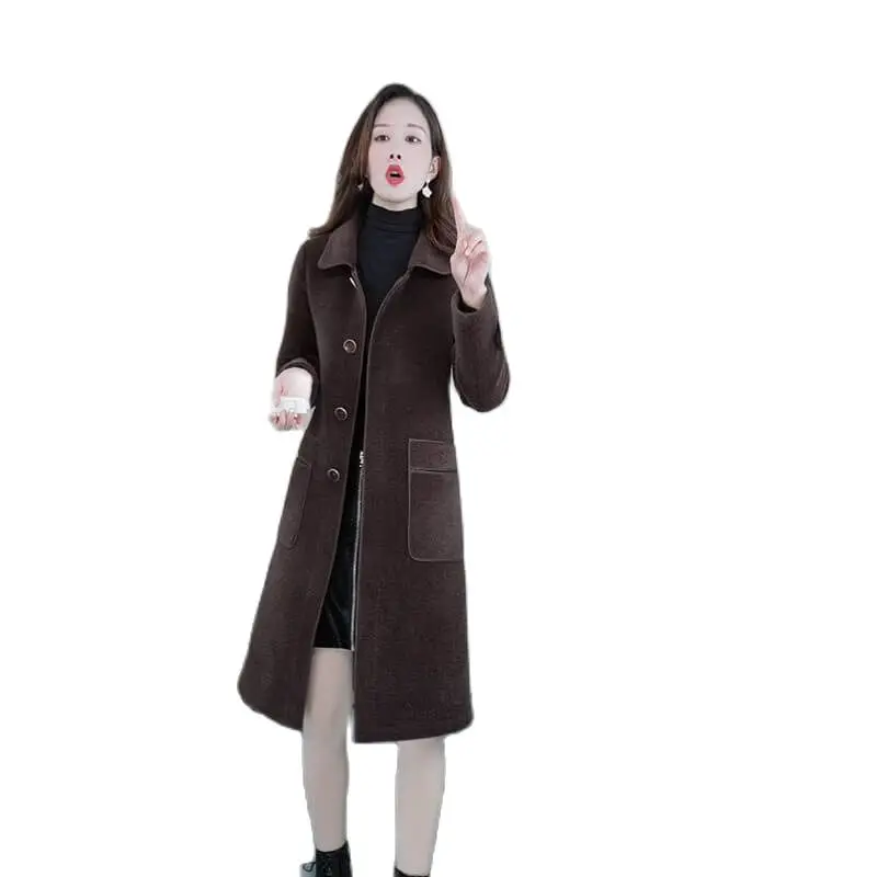 2022 Winter Women New Loose Faux Fur Coat Female Korean Temperament Slim Coat Velvet Suede Button Mid-length Jacket A684