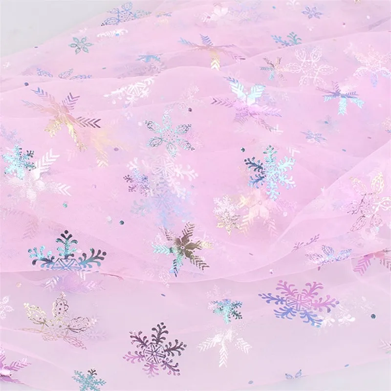 3 Yards Soft Print Colorful Snowflake Tulle Net Fabric Ombre Floral Tulle for DIY Sewing Bridal Veil Birthday Dress Party Decor