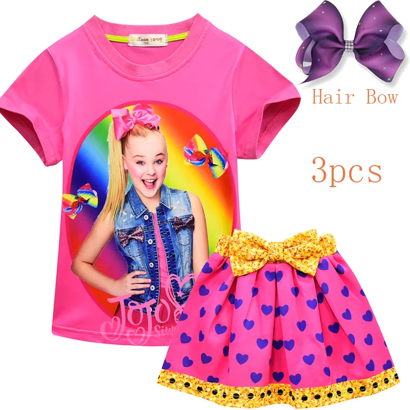 Girls Jojo Siwa Clothes Casual Costume Children T shirt shirt hair bow 3Pcs/Sets Teen Girls summer Suit Jojo Siwa Clothing Set