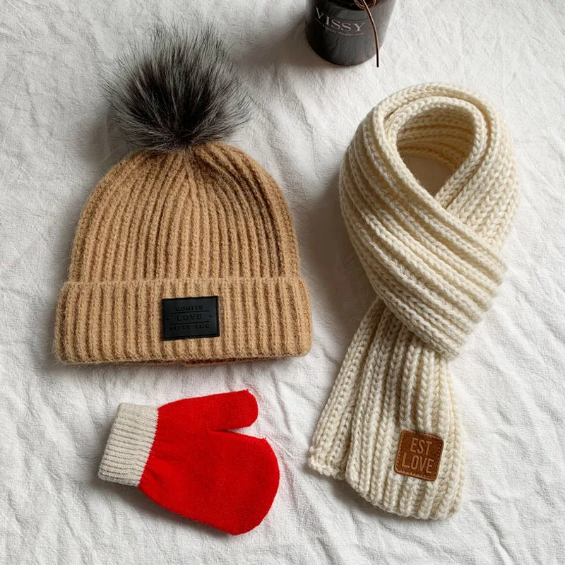 Baby hat autumn and winter children hat scarf set boys and girls cute knitted hat wool hat Fashion designer hat scarf for kids