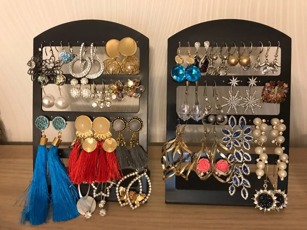 48 Holes Jewelry Organizer Stand Black Plastic Earring Holder Pesentoir Fashion Earrings Display Rack Etagere Jewelry Display
