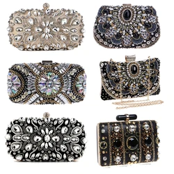 Women's Evening Clutch Bag Party Purse Luxury Wedding Clutch For Bridal Exquisite Crystal Ladies Handbag Apricot Silver Wallet