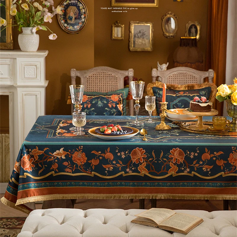 Retro Tablecloth Luxury American Printed Short Fleece Tablecloth Home Decoration Cabinet Tea Table Cover Cloth Comfortable