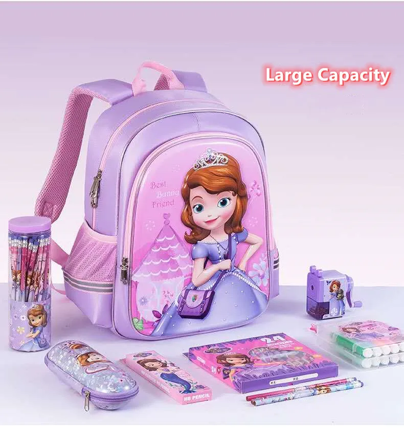 Disney Sofia Bolsas escolares para meninas, estudantes da primária, mochila ortopédica de grande capacidade, presentes para crianças, grau 1-3