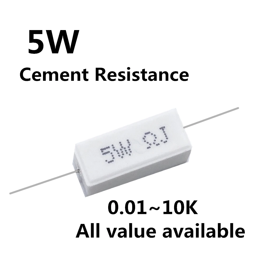 5pcs 5W 1.5 2 2.2 3.3 4.7 5 5.1 5.6 6 ohm 1.5R 2R 2.2R 3.3R 4.7R 5R 5.1R 5.6R 6R Ceramic Cement Power Resistance Resistor 5%