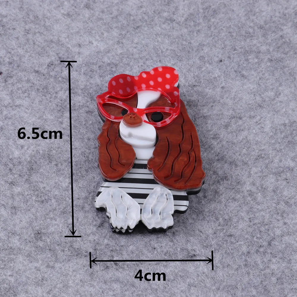 New Acrylic Cute Pet Dog Brooches For Women  Lovely Animal Cocker Spaniel With Glasses Brooch Pins Lapel Badges Fashion Jewelry