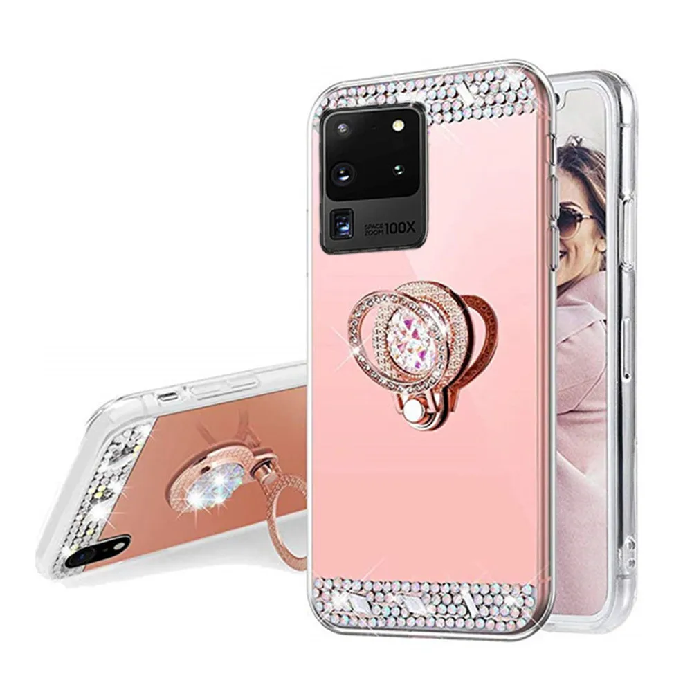 Mirror Diamond Finger Ring Case Cover For Samsung Galaxy S22 S23 Ultra S21 FE S20FE Note 20 Ultra A21S A31 A12 A22 A32 A52 A72