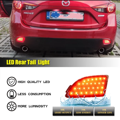 Imagen 2 del producto Luces LED rojas para parachoques trasero de coche, luces antiniebla traseras, luces de señal de giro para Mazda 3 Axela Hatchback 2013 2014 2015 2016