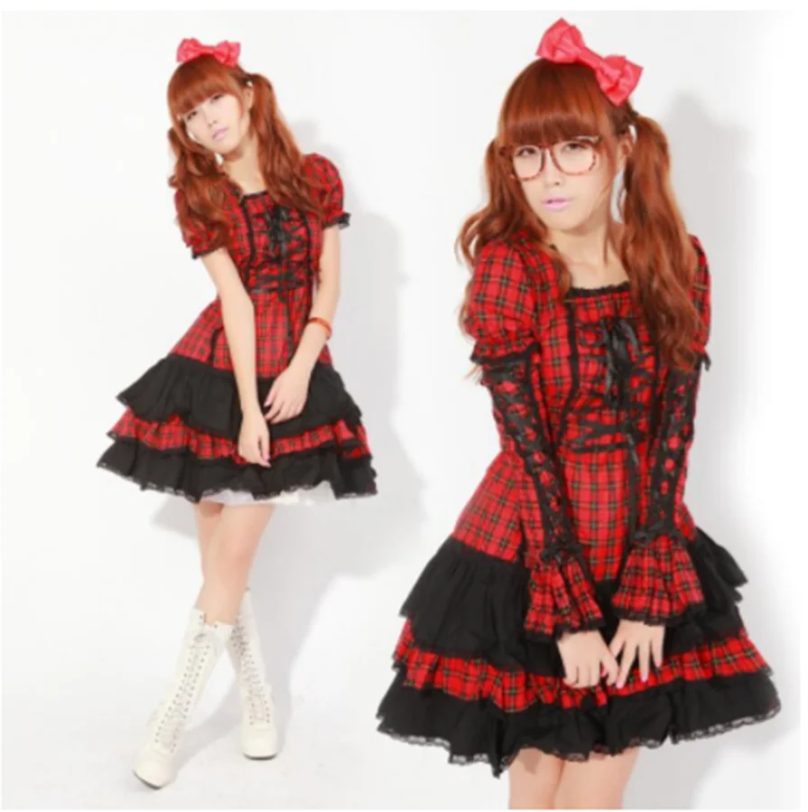 Kawaii Cô Gái Gothic Ngọt Nhật Bản Lolita Đầm Lưới Tay Phồng Vintage Phối Ren Nơ Quần Lót Váy Lolita OP Công Chúa Loli