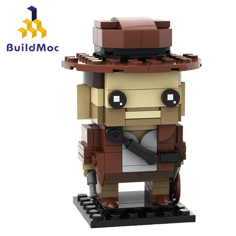 Buildmoc Indiana Jones Brickheadz Movie Raiders of the Lost Ark Protagonist Action Figures Building Blocks Educational Toys Gift