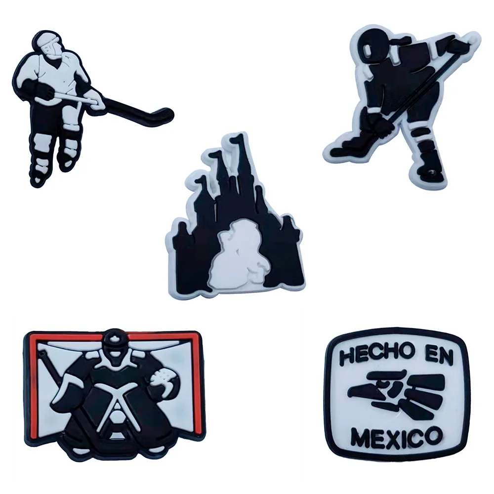 1PCS PVC Cute Cartoon Shoe Charms Black And White Hecho Mexico Ice Hockey Slipper Accessories Garden Shoes Button Decorations