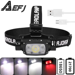 Ultra Bright 5 LED XHP50 Headlamp TYPE-C Flashlight Waterproof 18650 21700 Head Lamp Torch Flasing for Camping Running Flashing