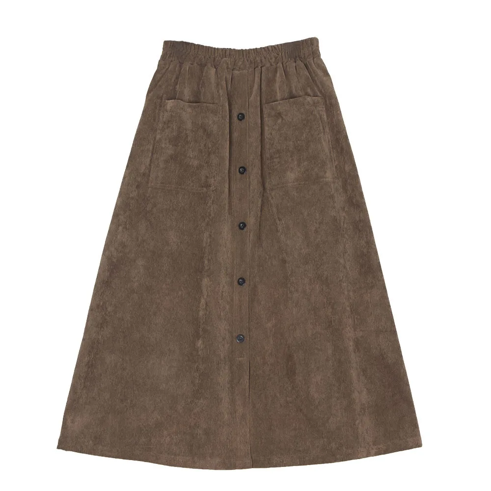 Casual Rok 2021 Corduroy Rokken Vrouwen Hoge Taille A-lijn Rokken Vrouwen Solid Button Pocket Rokken Jupe Femme Saia Hoge Kwaliteit