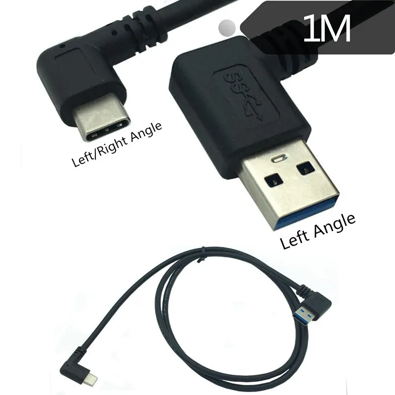 Conector de Cable de carga y sincronización de datos USB 100 macho a USB 3,1 tipo-c macho, ángulo izquierdo y derecho, 1M, 3,0 cm