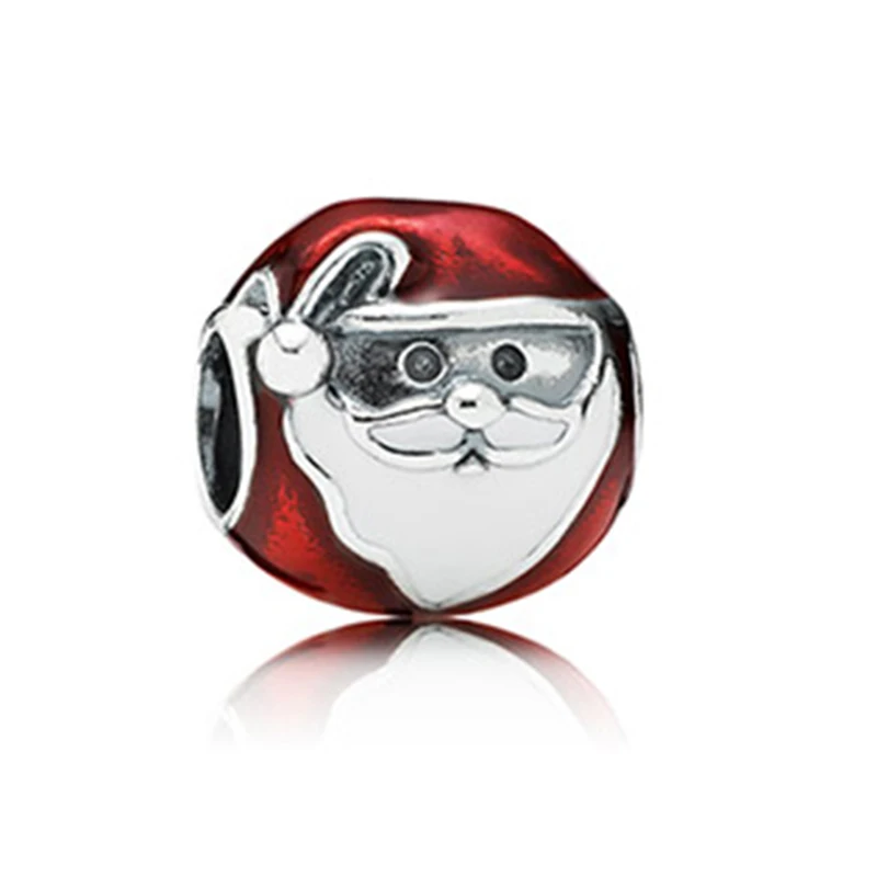 New 925 Sterling Silver Beads Santa Claus Red Enamel Charm Fit Original Pandora Bracelets Women Xmas Jewelry Making Gift