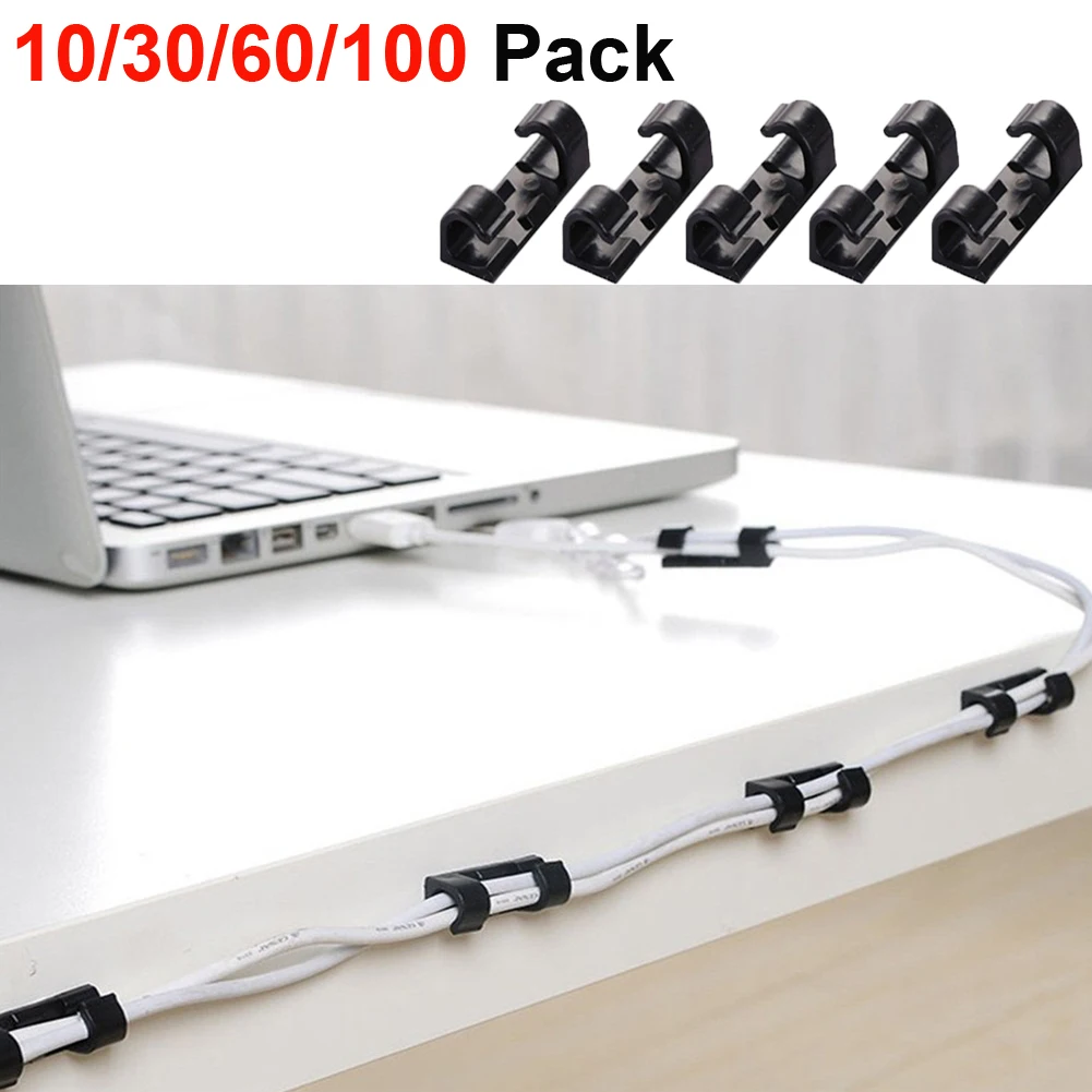 10 100 Pack adesivo per auto Organizer per cavi Clip avvolgicavo supporto per cavo di derivazione gestione del cavo scrivania fermacravatta fissatore Clip per auto