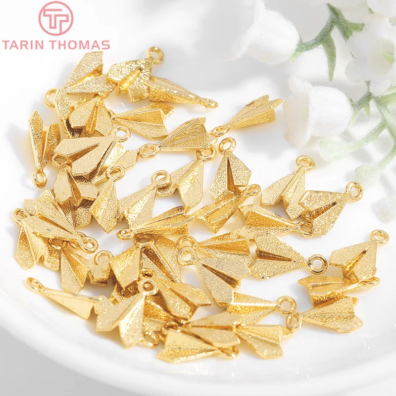 (807)10PCS 7x12MM 24K Gold Color Brass Paper Plane Charms Pendants High Quality Diy Jewelry Findings Accessories