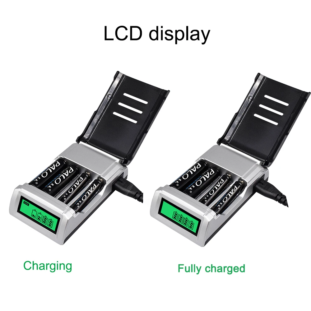 PALO 4 sztuk 1.2V NI-MH akumulator AA + 4 sztuk 1.2V akumulatory aaa + wyświetlacz LCD inteligentna ładowarka do akumulatora do AA AAA