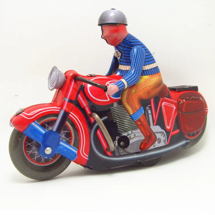 [Funny] Classic collection Retro Clockwork motorbike toy Wind up Metal Tin Gear Ride the motorcycle Mechanical  toy kids gift