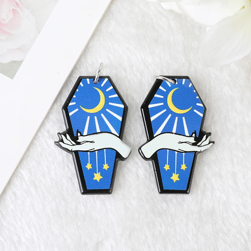 12Pcs Pastel Goth Halloween Charms Coffin Tomb Acrylic Jewlery Findings For Earring Necklace Diy Making