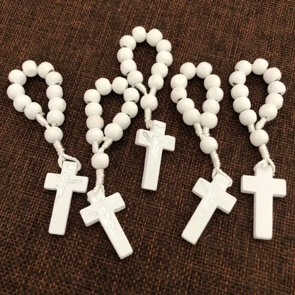 white wood bead rosary ring/ catholic ring/ religious finger ring 120pcs/lot