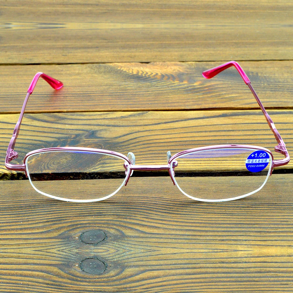 Titanium Alloy Pink Half-rim Frame 12-layer Coating Women Simplicity Reading Glasses +0.75 +1 +1.25 +1.5 +1.75 +2 +2.5 To +4