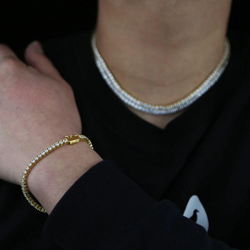 New Thin 3mm CZ 1 Row Shiny Tennis Chain Necklace Hip Hop Iced Out Bling Cubic Zircon Choker Jewelry Gold Color For Women Men