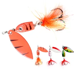 1pcs Rotating Metal Spinner Fishing Lures 6.8g-12.7g Sequins Spoon Baits Wobbler with Feather Treble Hooks Fishing Accessories