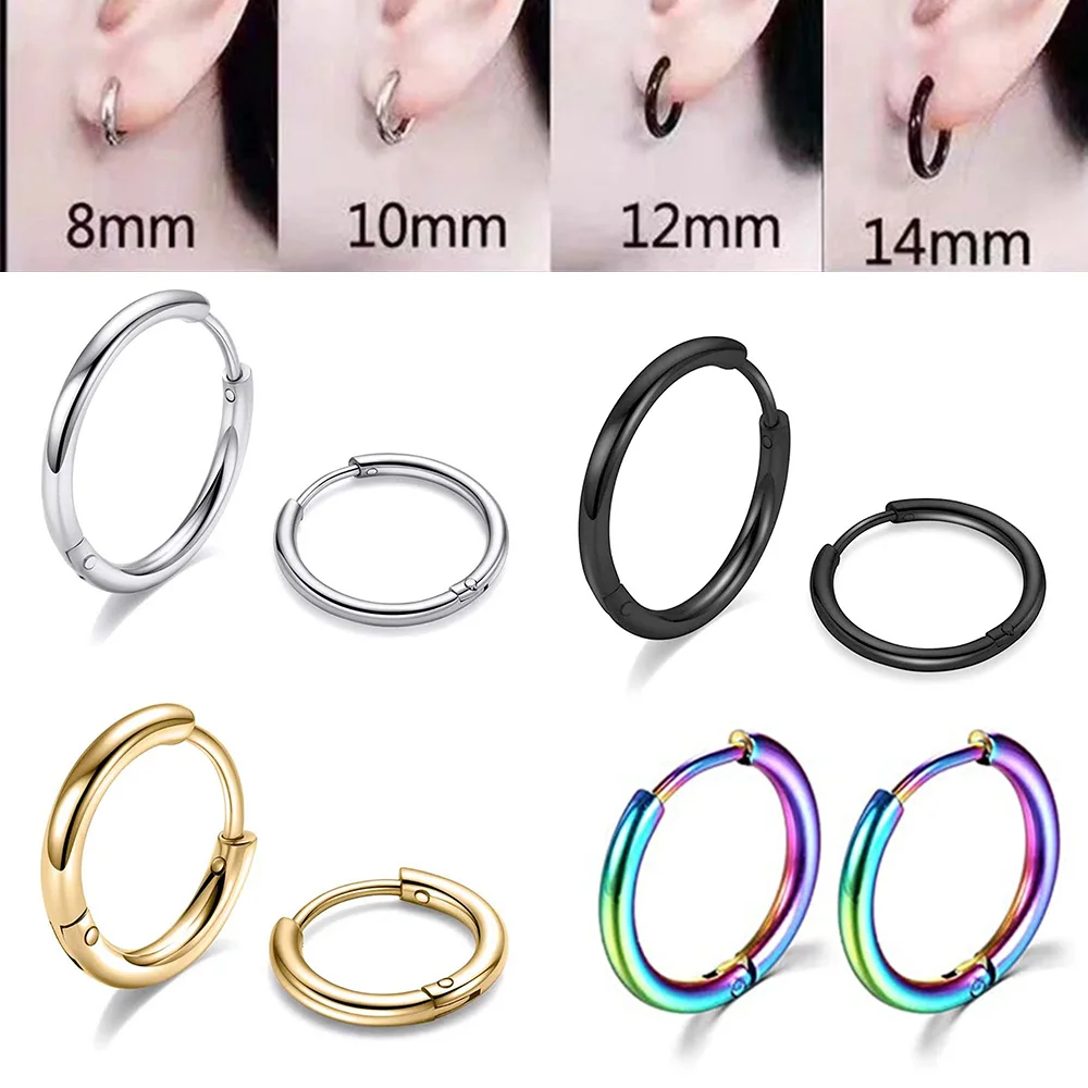 1Pair Stainless Steel Small Hoop Earrings Cartilage Helix Lobes Hinged Sleeper Earrings For Men Women Girls Punk Ear Clip Gift