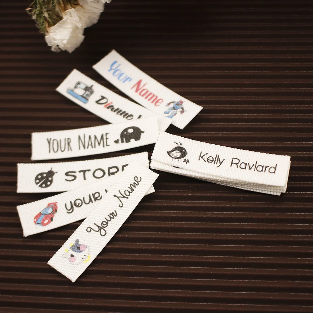 

Iron on Name Labels with Logo or Text, Organic Sewing Label, 100% Cotton, 10x40mm, 80 PCs