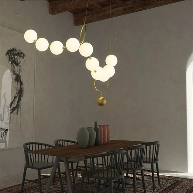 Imagem -04 - Luminária Suspensa com Bola de Vidro Pós-moderna Colar Criativo Design para Restaurante Saguão Led Decoração Luminária Metal