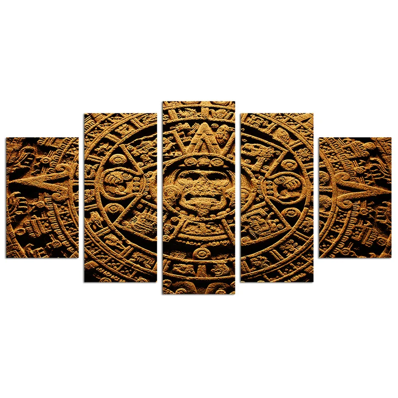 

5 Pieces Ancient Civilization Home Decor Poster Mayan Aztec Calendar Print Canvas Art Vintage Style Picture Living Room Wall Art