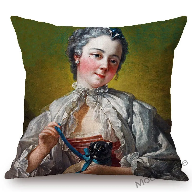 Royal European Lady Madame de Pompadour Francois Boucher Rococo Style Painting Sofa Throw Pillow Cover Car Linen Cushion Cover