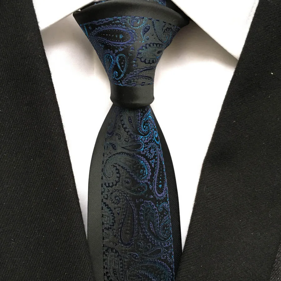 

Men's Ties Designer High Craft Panel Neck Tie Black Border with Blue Paisley Embroidered Cravates