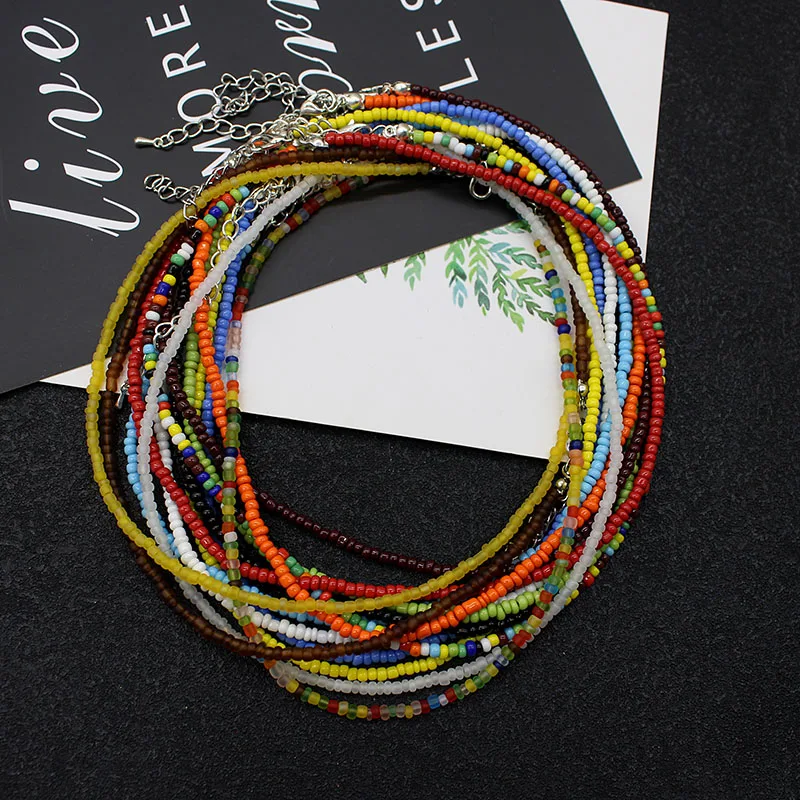 2021 New Beads Choker Collar Charm Colorful Handmade Boho Beaded Short Statement Necklaces Jewelry For Women